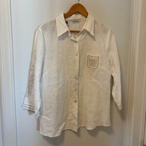 Richard Malcolm Irish Linen White button down shirt grandma embroidered beaded